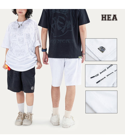 HEA Unisex Lion Allover Print Casual Shorts, Elastic Waist Streetwear Shorts