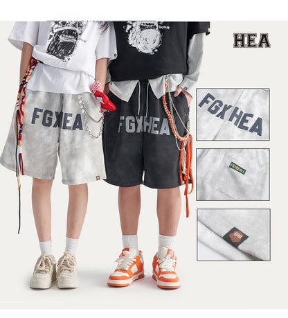 HEA Unisex Letter Print Casual Shorts, Elastic Waist Streetwear Shorts