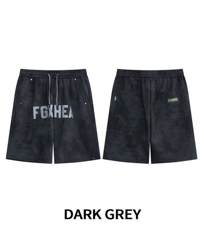 HEA Unisex Letter Print Casual Shorts, Elastic Waist Streetwear Shorts