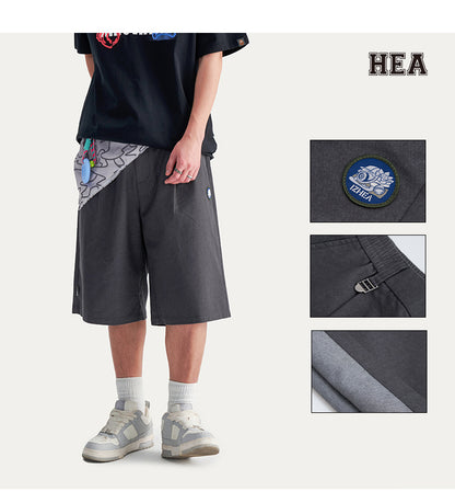 HEA Unisex Solid Color Casual Shorts, Loose Fit Streetwear Shorts