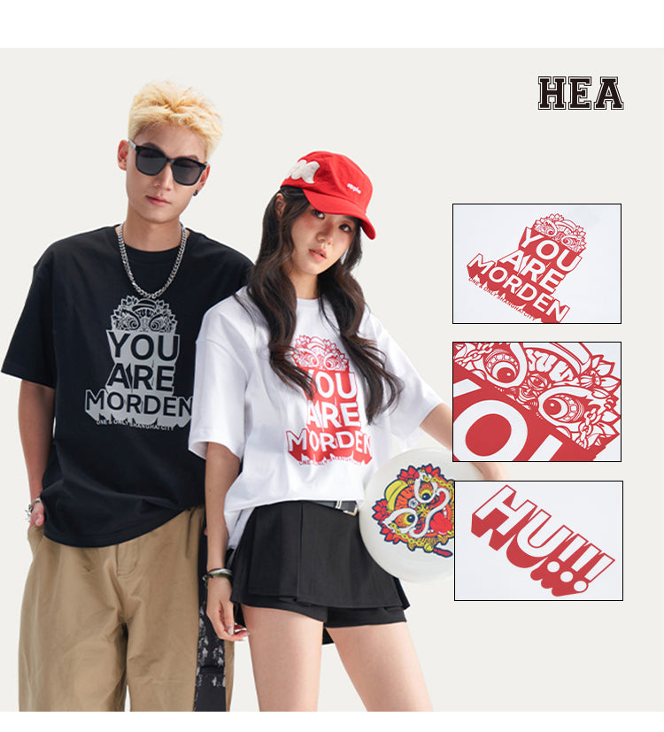 ：HEA Unisex Heavyweight Cotton Lion Graphic T-Shirt, Oversized Streetwear Short Sleeve Tee