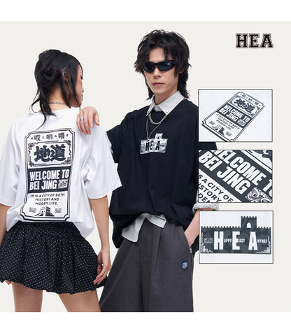 HEA Unisex City Graphic Raglan T-Shirt, Great Wall Silhouette Streetwear Short Sleeve Tee