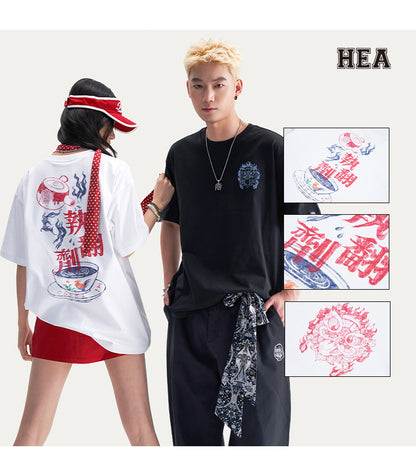 HEA Unisex Lion Print Graphic T-Shirt, Oversized Casual Streetwear Cotton Short Sleeve Tee