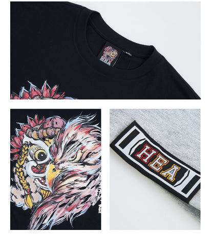 HEA Unisex Heavyweight 100% Cotton Lion Eagle Graphic T-Shirt, Oversized Streetwear