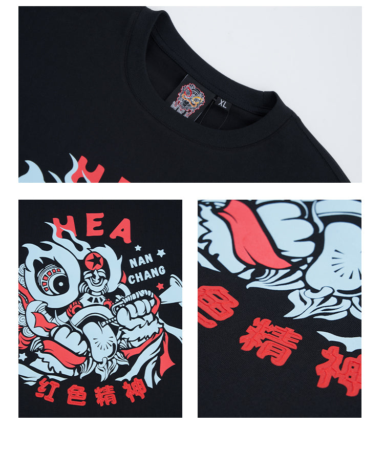 HEA Unisex Heavyweight 100% Cotton Lion Print T-Shirt, Casual Oversized Streetwear Short Sleeve