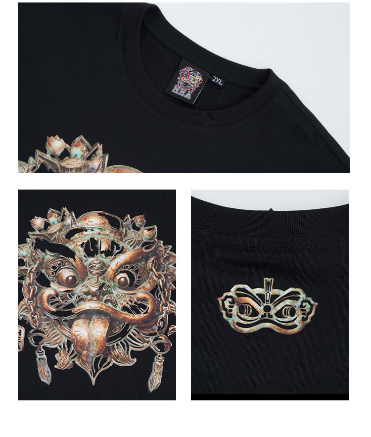 HEA Unisex Heavyweight Cotton Lion Graphic T-Shirt, Oversized Streetwear Short Sleeve Tee