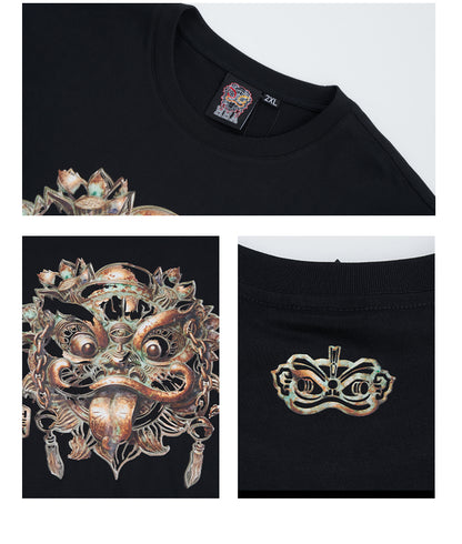 HEA Unisex Heavyweight Cotton Lion Graphic T-Shirt, Oversized Streetwear Short Sleeve Tee