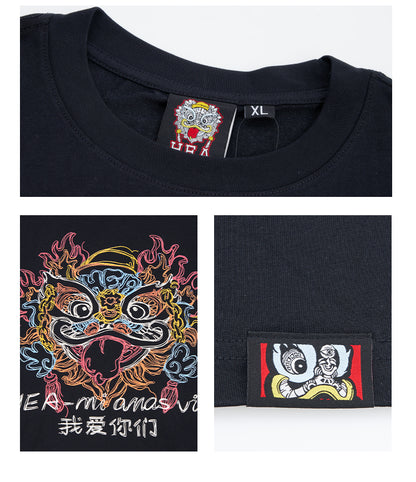 HEA Colorful Lion Head Graphic T-shirt, Unisex Casual Streetwear Short Sleeve Tee