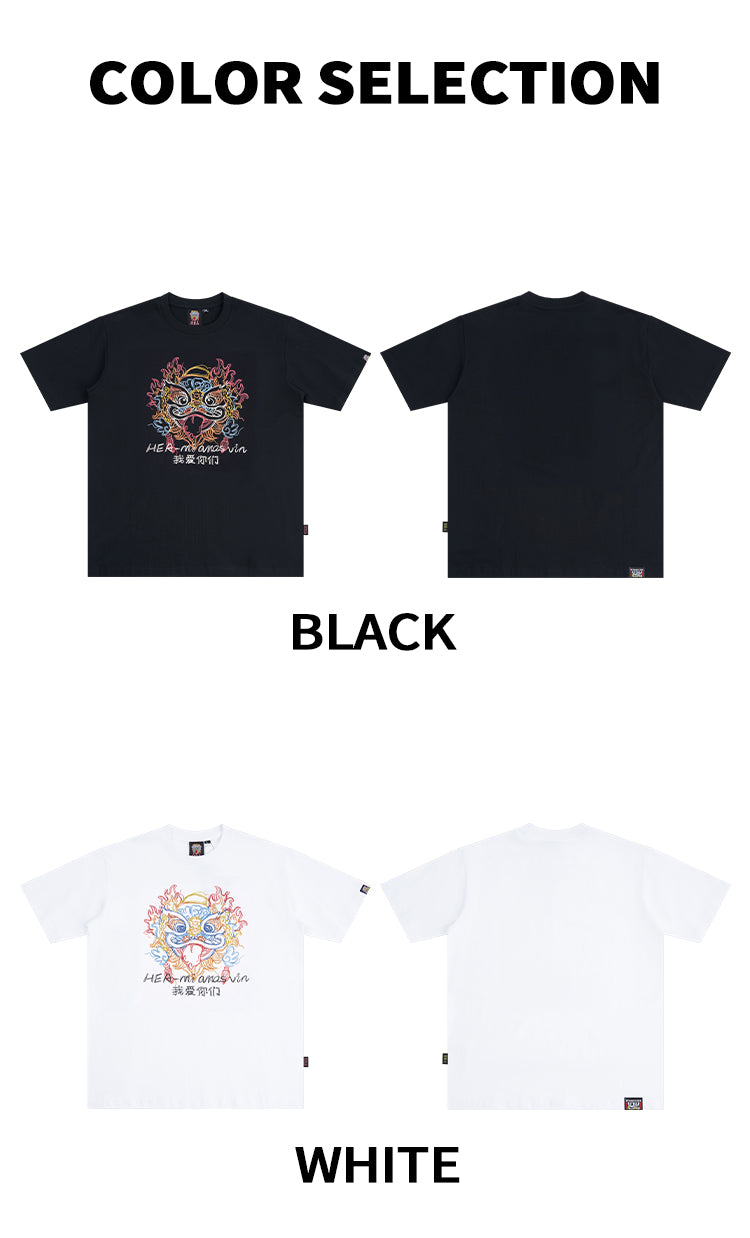 HEA Colorful Lion Head Graphic T-shirt, Unisex Casual Streetwear Short Sleeve Tee