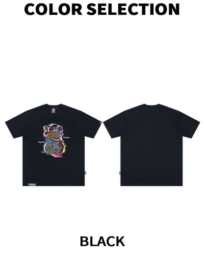 HEA Cartoon Graphic Print T-Shirt Casual Streetwear Short Sleeve Tee Unisex Trendy Cotton T-shirt
