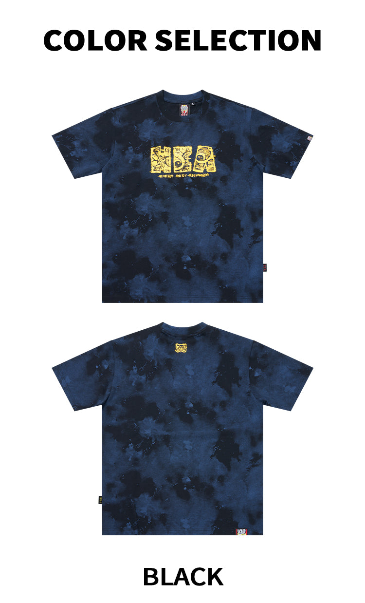 HEA Tie-Dye Galaxy Print Short Sleeve Tee, Unisex Streetwear Cotton T-shirt