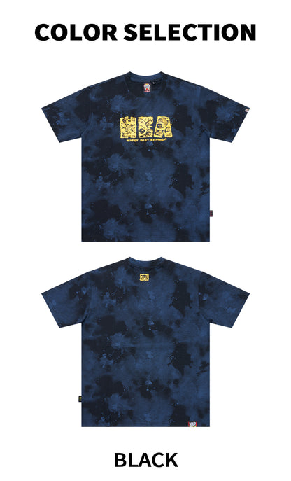 HEA Tie-Dye Galaxy Print Short Sleeve Tee, Unisex Streetwear Cotton T-shirt