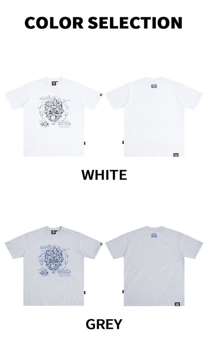 HEA Blueprint Sketch Lion Head Crewneck Tee, Unisex Casual Cotton Short Sleeve T-Shirt
