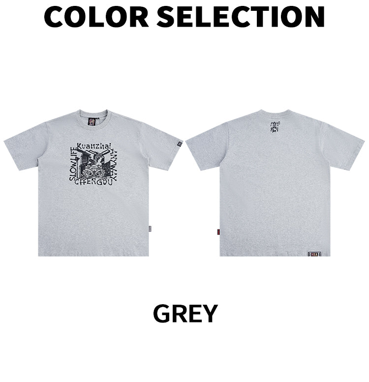 HEA Unisex Heavyweight Cotton Lion Graphic T-Shirt, Oversized Streetwear Short Sleeve Tee