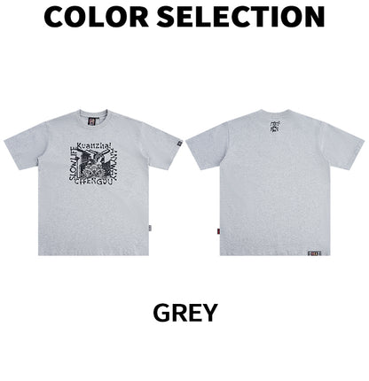 HEA Unisex Heavyweight Cotton Lion Graphic T-Shirt, Oversized Streetwear Short Sleeve Tee