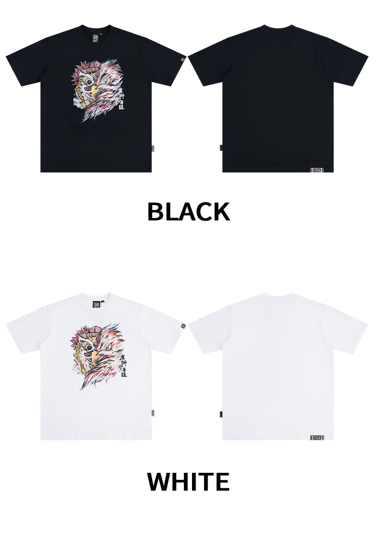HEA Unisex Heavyweight 100% Cotton Lion Eagle Graphic T-Shirt, Oversized Streetwear