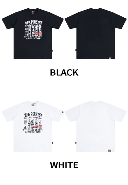 HEA Persist Vintage Letter Lion Graphic Tee, Unisex Casual Cotton Short Sleeve T-shirt