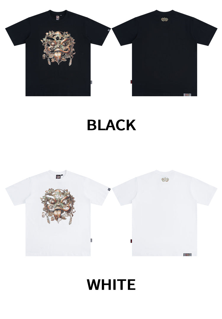 HEA Unisex Heavyweight Cotton Lion Graphic T-Shirt, Oversized Streetwear Short Sleeve Tee