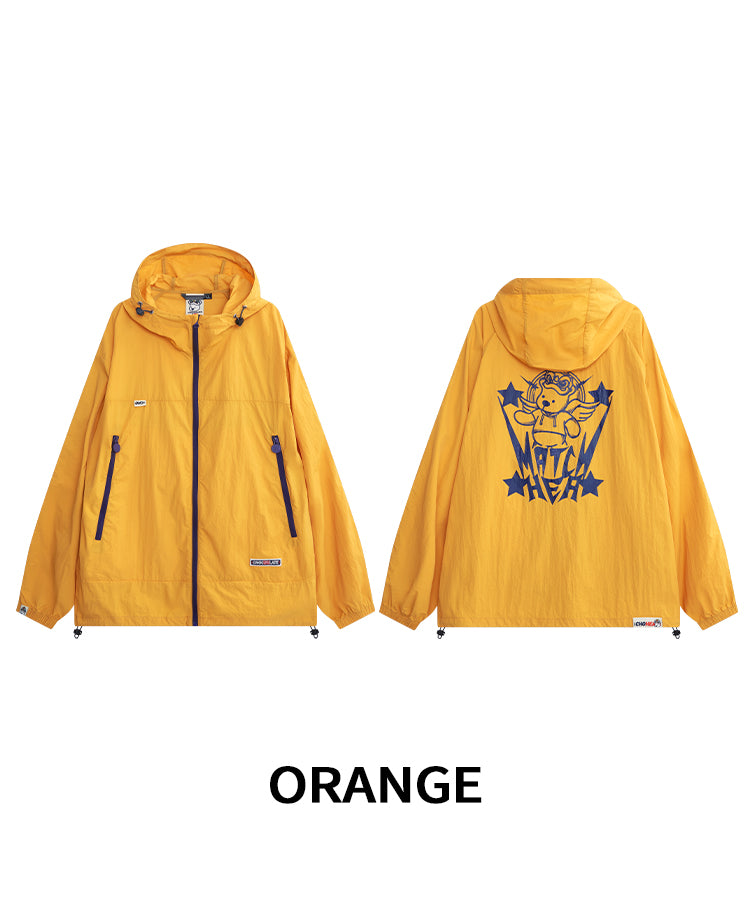 HEA Unisex Loose Fit Windbreaker Jacket with Lion Graphic, Casual Streetwear Outerwear for Spring and Summer