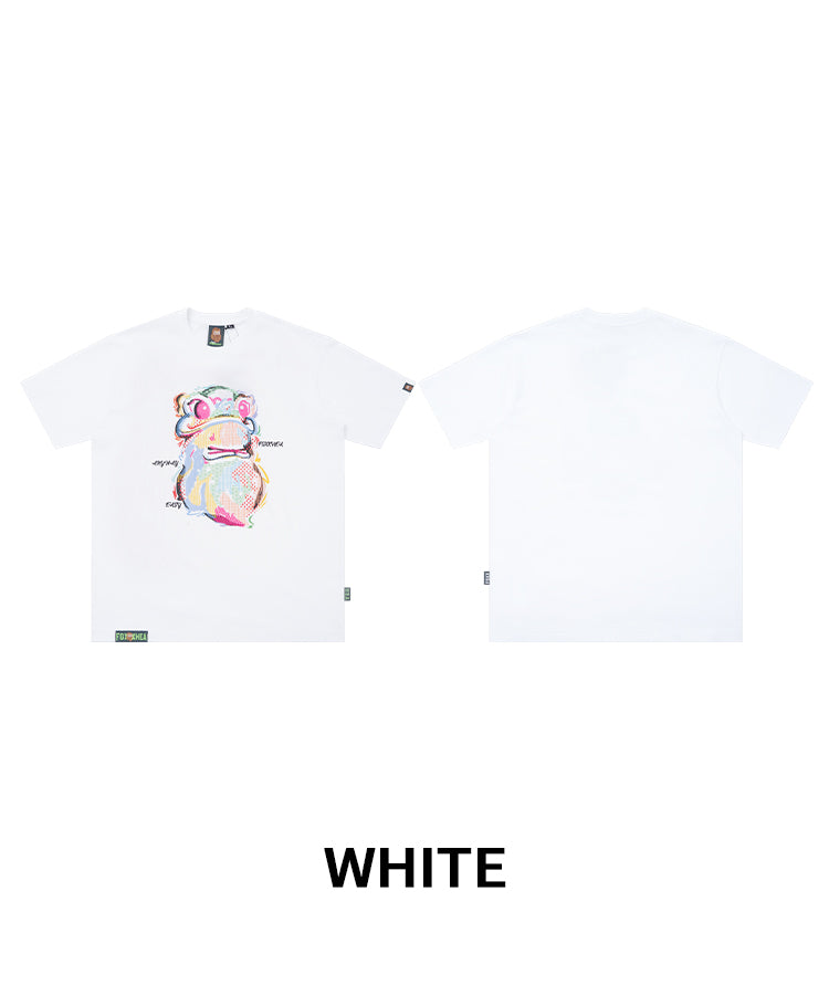 HEA Cartoon Graphic Print T-Shirt Casual Streetwear Short Sleeve Tee Unisex Trendy Cotton T-shirt