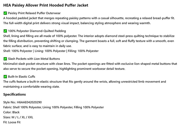 HEA All-Over Print Hooded Puffer Jacket