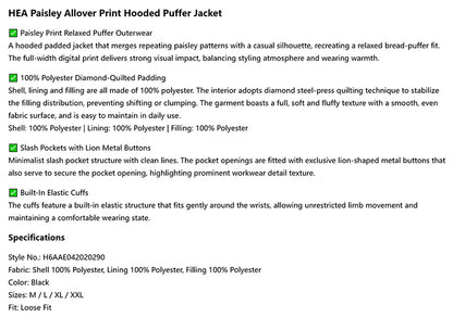 HEA All-Over Print Hooded Puffer Jacket