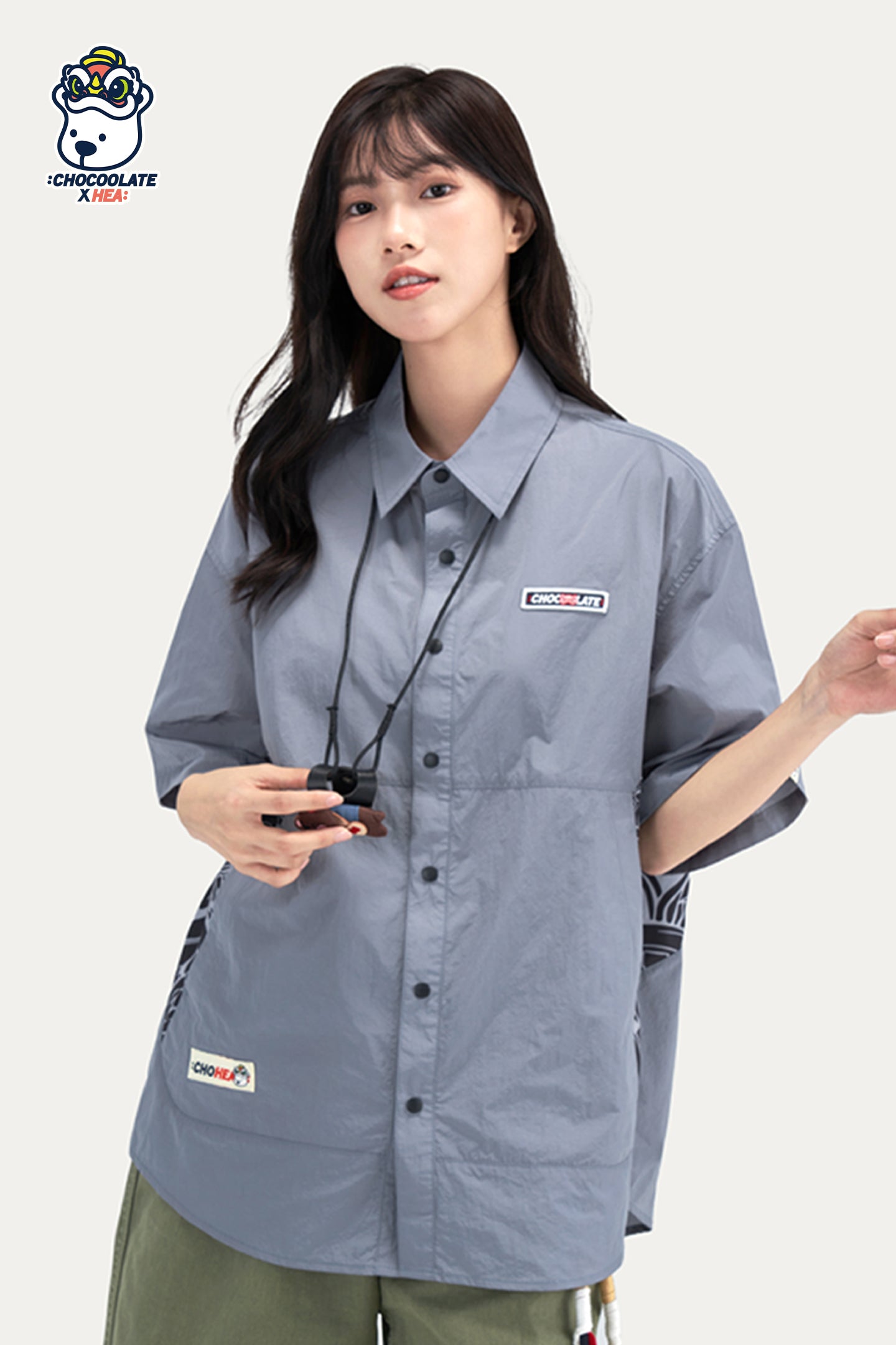 HEA Paisley Print Panel Short-Sleeve Shirt, Unisex Streetwear Casual Button-Up