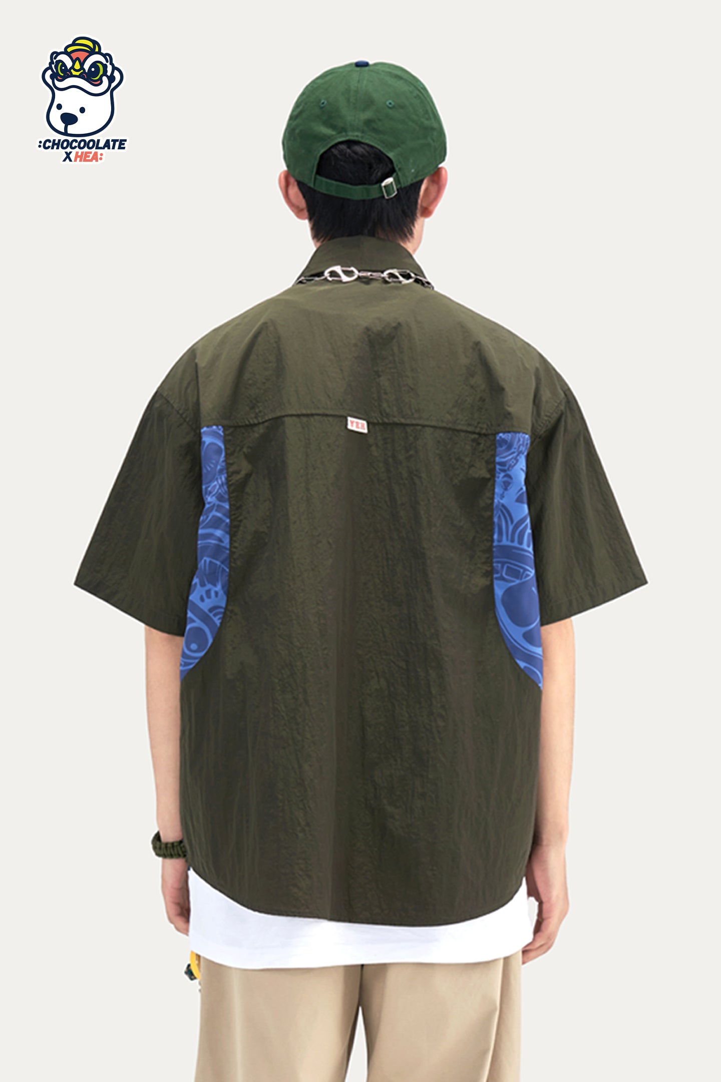 HEA Paisley Print Panel Short-Sleeve Shirt, Unisex Streetwear Casual Button-Up