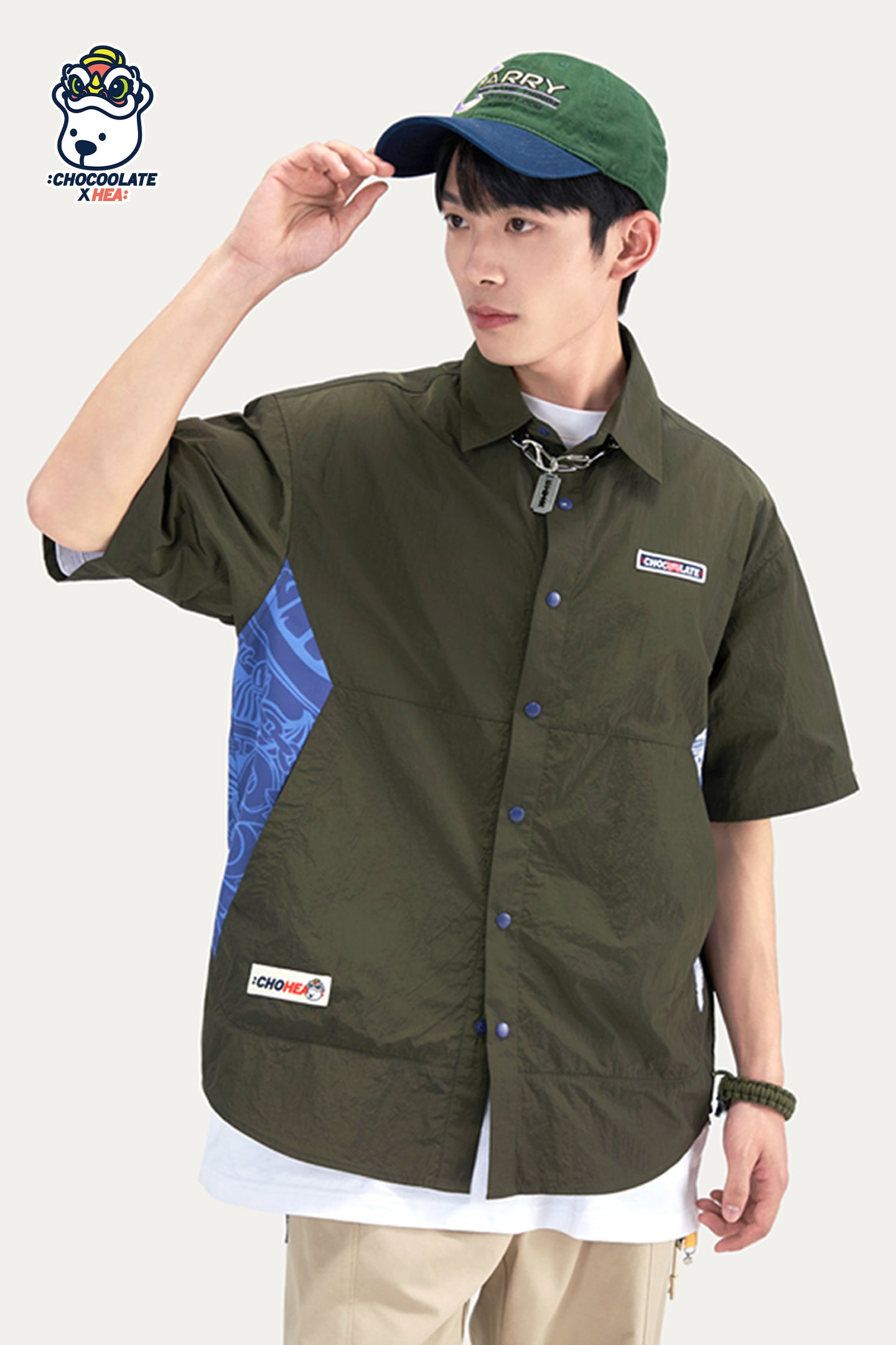 HEA Paisley Print Panel Short-Sleeve Shirt, Unisex Streetwear Casual Button-Up
