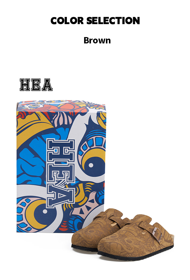HEA Lion Allover Printed Cork Clogs, Unisex Slip-On Mule Sandals Casual Walking Shoes