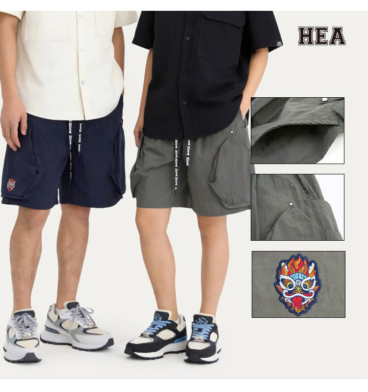 HEA Bubble Texture Cargo Shorts, Unisex Drawstring Loose Casual Walking Shorts