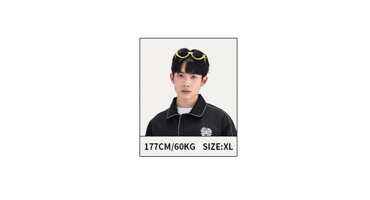 HEA Contrast Stitch Lion Embroidery Oversized Shacket, Men’s Casual Long Sleeve Button Down Shirt Jacket