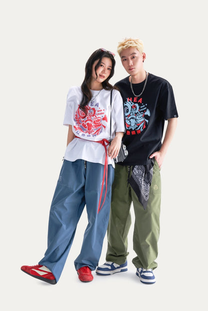 HEA Unisex Heavyweight 100% Cotton Lion Print T-Shirt, Casual Oversized Streetwear Short Sleeve