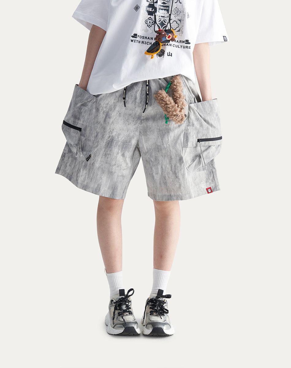 HEA Men’s Oversized Cargo Shorts, Casual Streetwear Multi-Pocket Shorts with Drawstring Wais