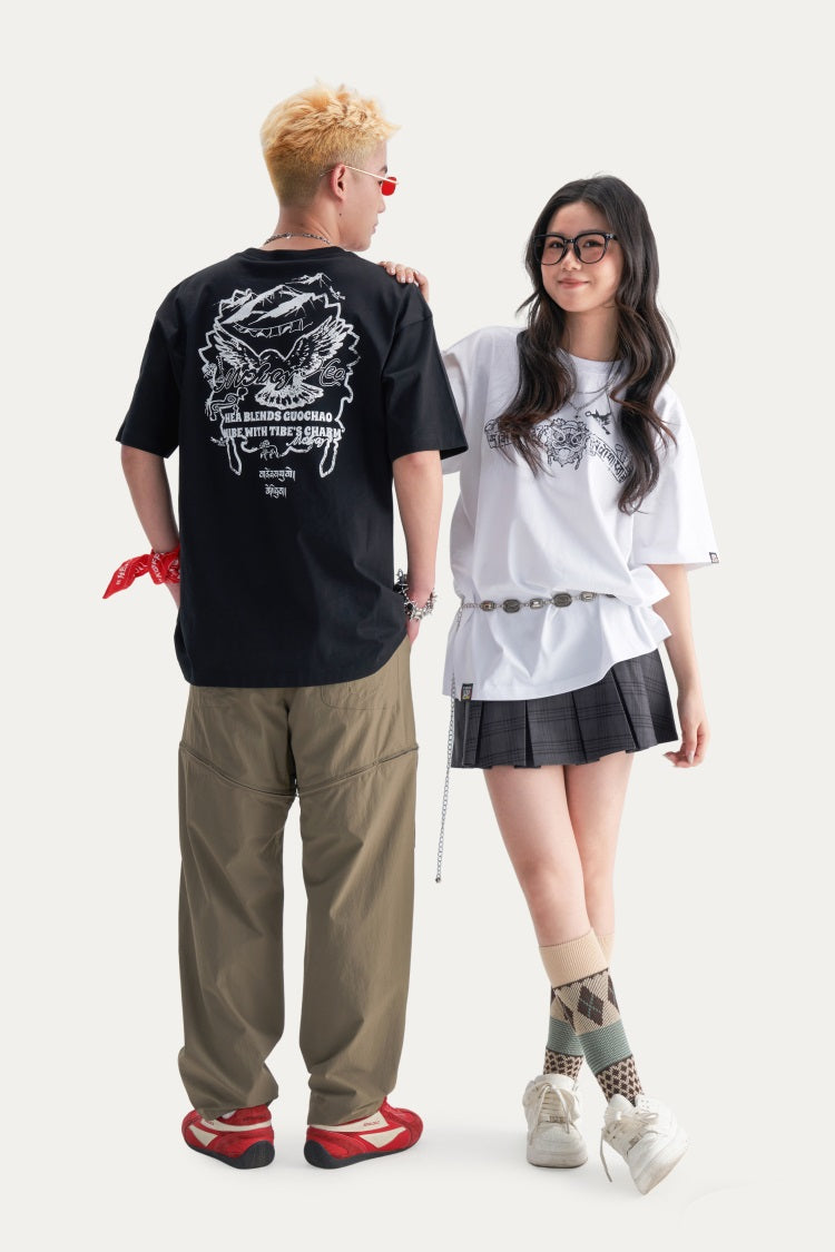 HEA Unisex Heavyweight 100% Cotton Vintage Lion Print T-Shirt, Casual Streetwear Short Sleeve