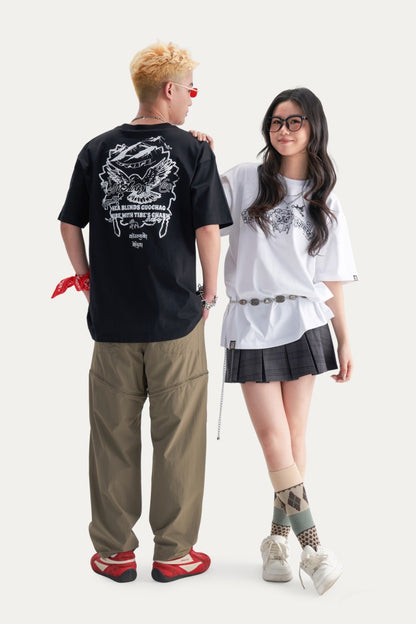 HEA Unisex Heavyweight 100% Cotton Vintage Lion Print T-Shirt, Casual Streetwear Short Sleeve