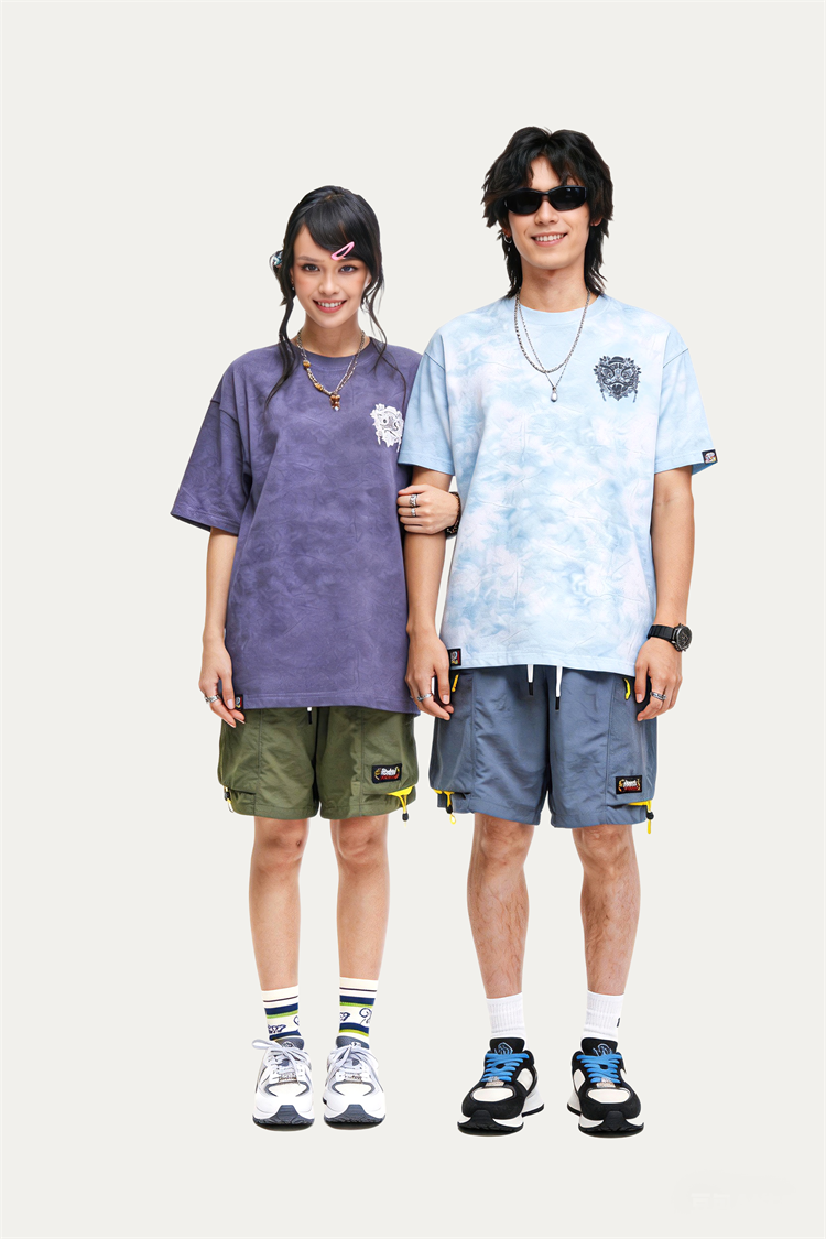 HEA Tie-Dye Graphic T-Shirt, Unisex Streetwear Tee with Traditional Chinese Print