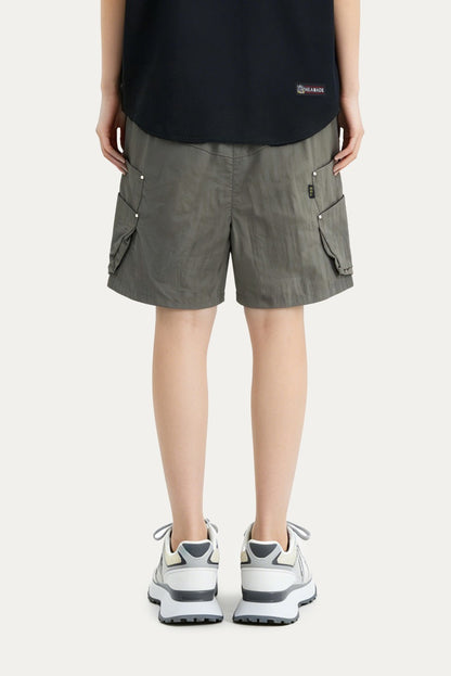 HEA Men’s Lightweight Cargo Shorts, Casual Streetwear Utility Shorts with Lion Head Embroidery