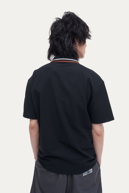 HEA Unisex Oversized Polo Shirt, Short-Sleeve Streetwear Top with Embroidered Logo, Casual Collared Tee for Men & Women