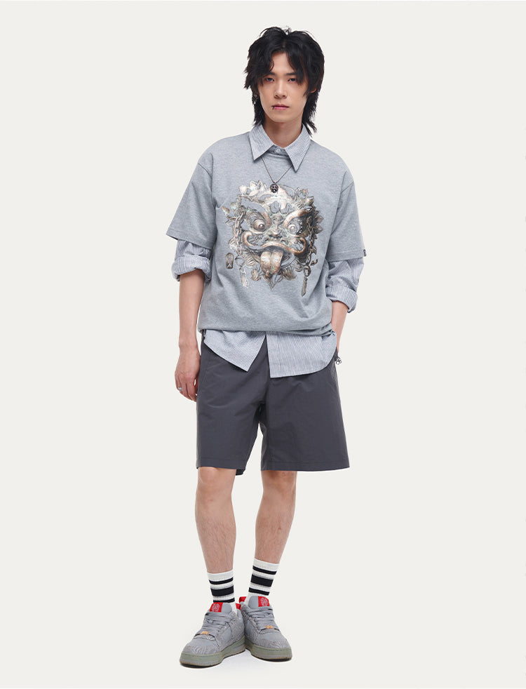 HEA Unisex Heavyweight Cotton Lion Graphic T-Shirt, Oversized Streetwear Short Sleeve Tee