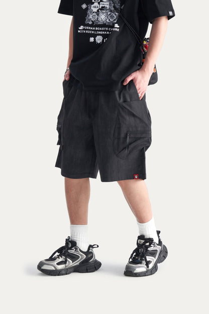HEA Men’s Oversized Cargo Shorts, Casual Streetwear Multi-Pocket Shorts with Drawstring Wais