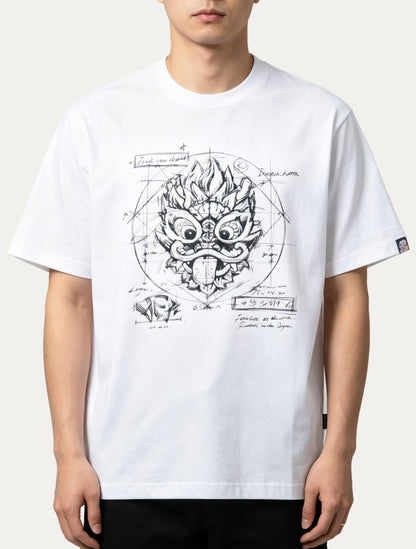 HEA Blueprint Sketch Lion Head Crewneck Tee, Unisex Casual Cotton Short Sleeve T-Shirt