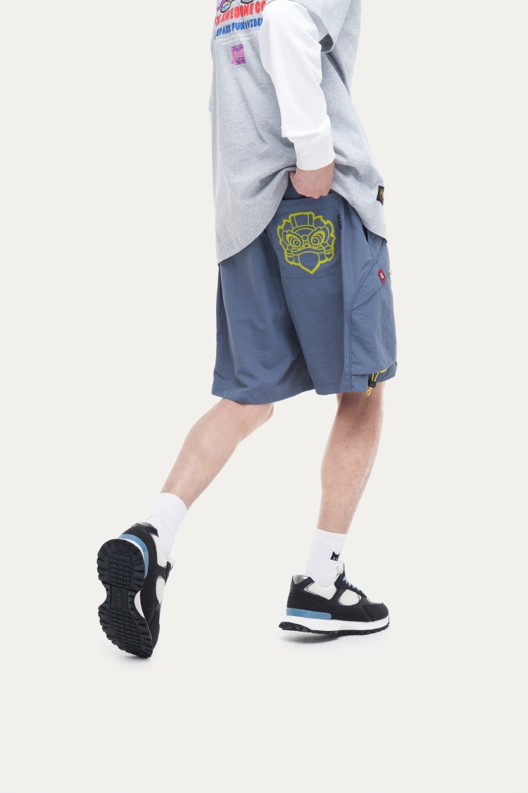 HEA Men’s Lion Head Embroidered Casual Shorts, Breathable Streetwear Shorts with Adjustable Hem