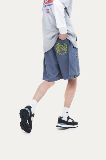 HEA Men’s Lion Head Embroidered Casual Shorts, Breathable Streetwear Shorts with Adjustable Hem
