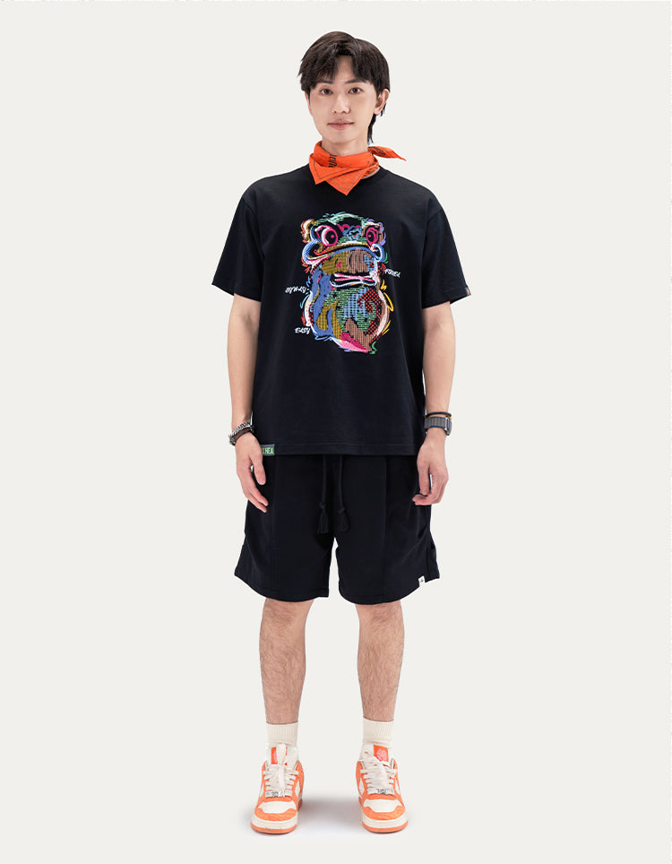 HEA Cartoon Graphic Print T-Shirt Casual Streetwear Short Sleeve Tee Unisex Trendy Cotton T-shirt