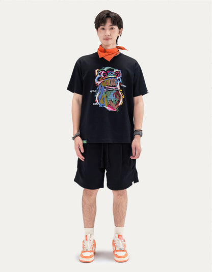 HEA Cartoon Graphic Print T-Shirt Casual Streetwear Short Sleeve Tee Unisex Trendy Cotton T-shirt