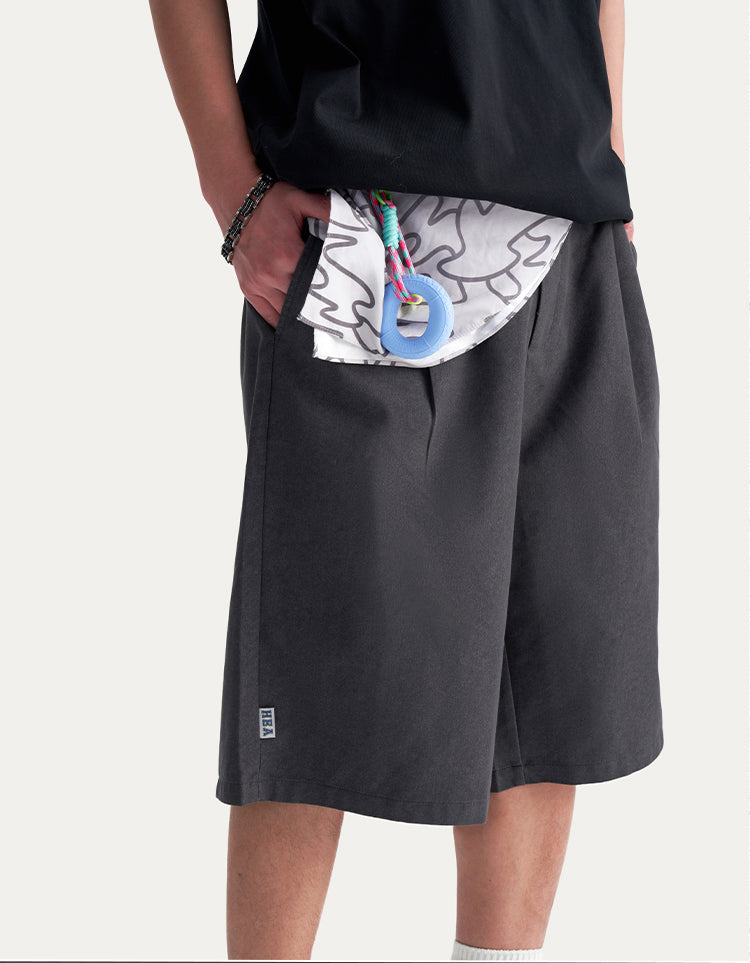 HEA Unisex Solid Color Casual Shorts, Loose Fit Streetwear Shorts