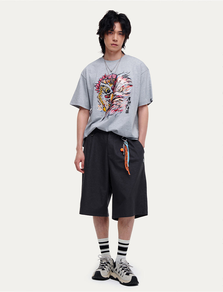 HEA Unisex Heavyweight 100% Cotton Lion Eagle Graphic T-Shirt, Oversized Streetwear