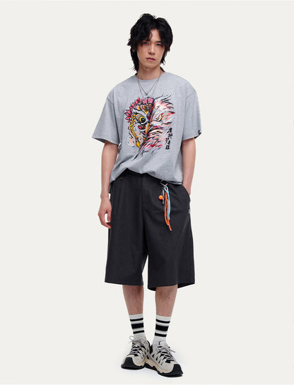 HEA Unisex Heavyweight 100% Cotton Lion Eagle Graphic T-Shirt, Oversized Streetwear