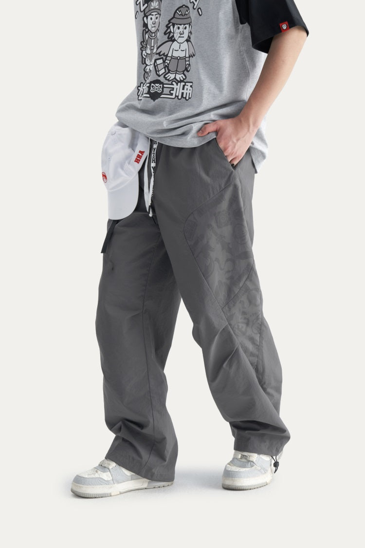 HEA Men’s Patchwork Print Cargo Pants, Casual Streetwear Loose Wide-Leg Trousers with Drawstring Waist